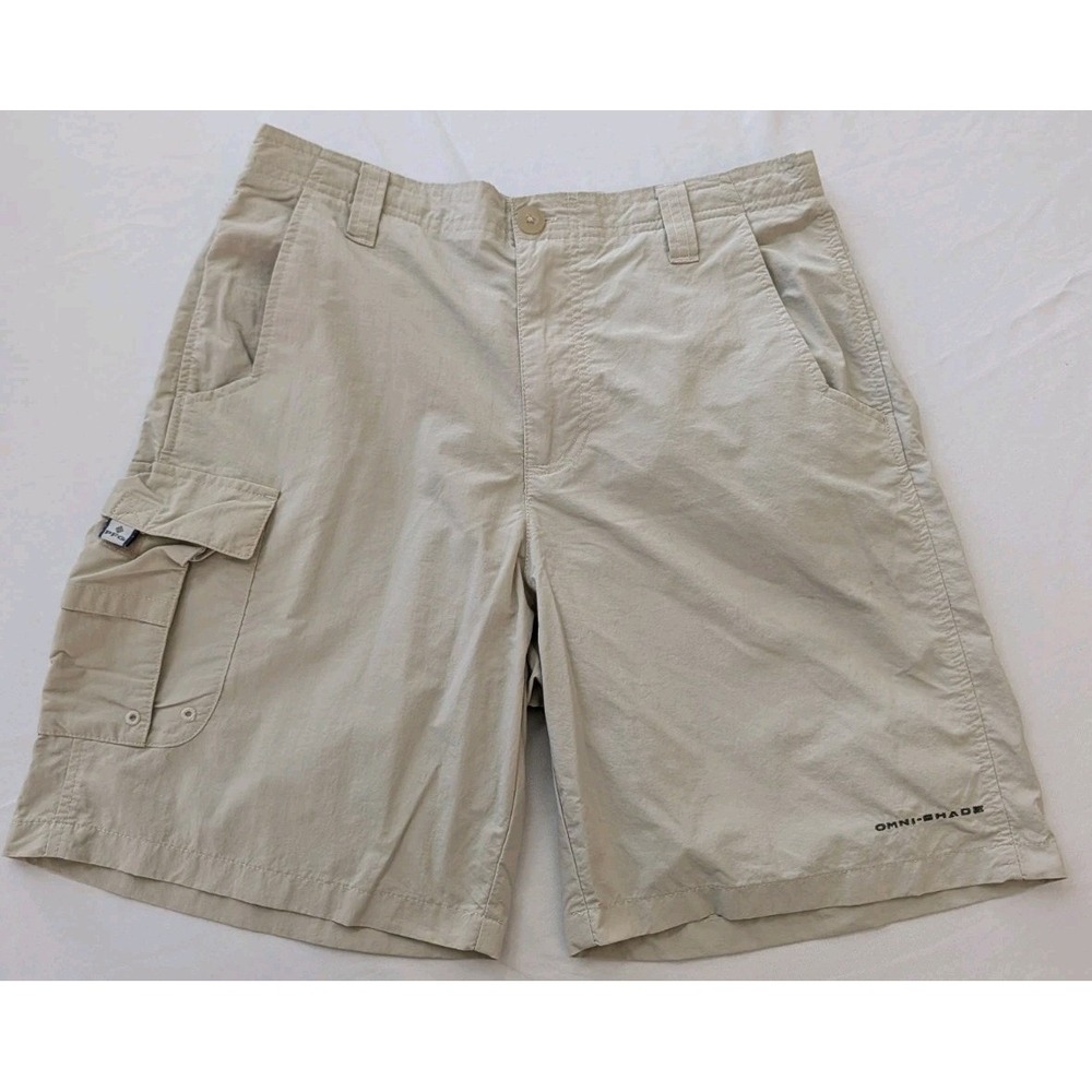 Columbia PFG Nylon Shorts Omni-Shade Men's Small Fishing Cargo 8" Beige